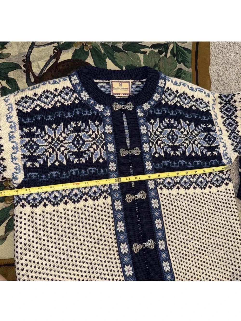 Dale of Norway Wool Nordic Cardigan Sweater Blue Cream Clasps NWOT M